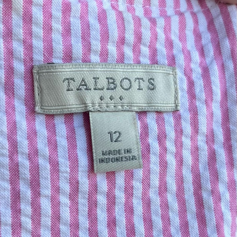 •Talbots• Pink and White Seersucker Fit & Flare Dress - Size 12 - Picture 2 of 9